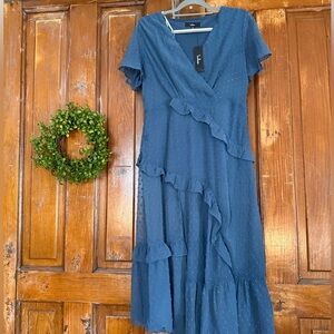 NWT Lulu's Next to You Blue Asymmetrical Ruffled Sundress